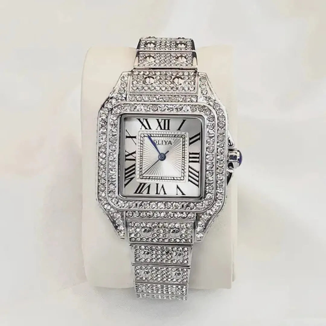 Oliya Iced Out Silver Hip Hop Watch – Custom Dial, Elegant Women’s Style