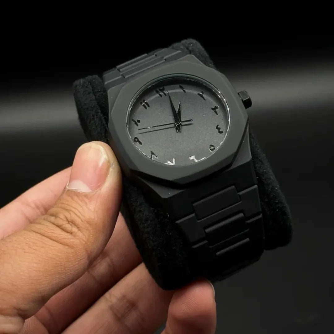 Arabic Aura Watch – Sleek All-Black Lightweight Statement Timepiece