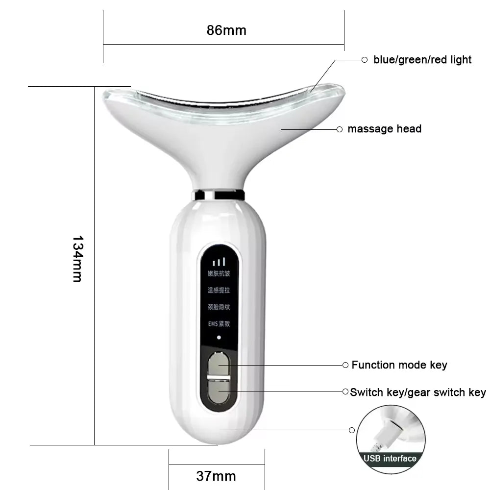 3-Color LED Face & Neck Massager - Anti-Wrinkle & Skin Tightening