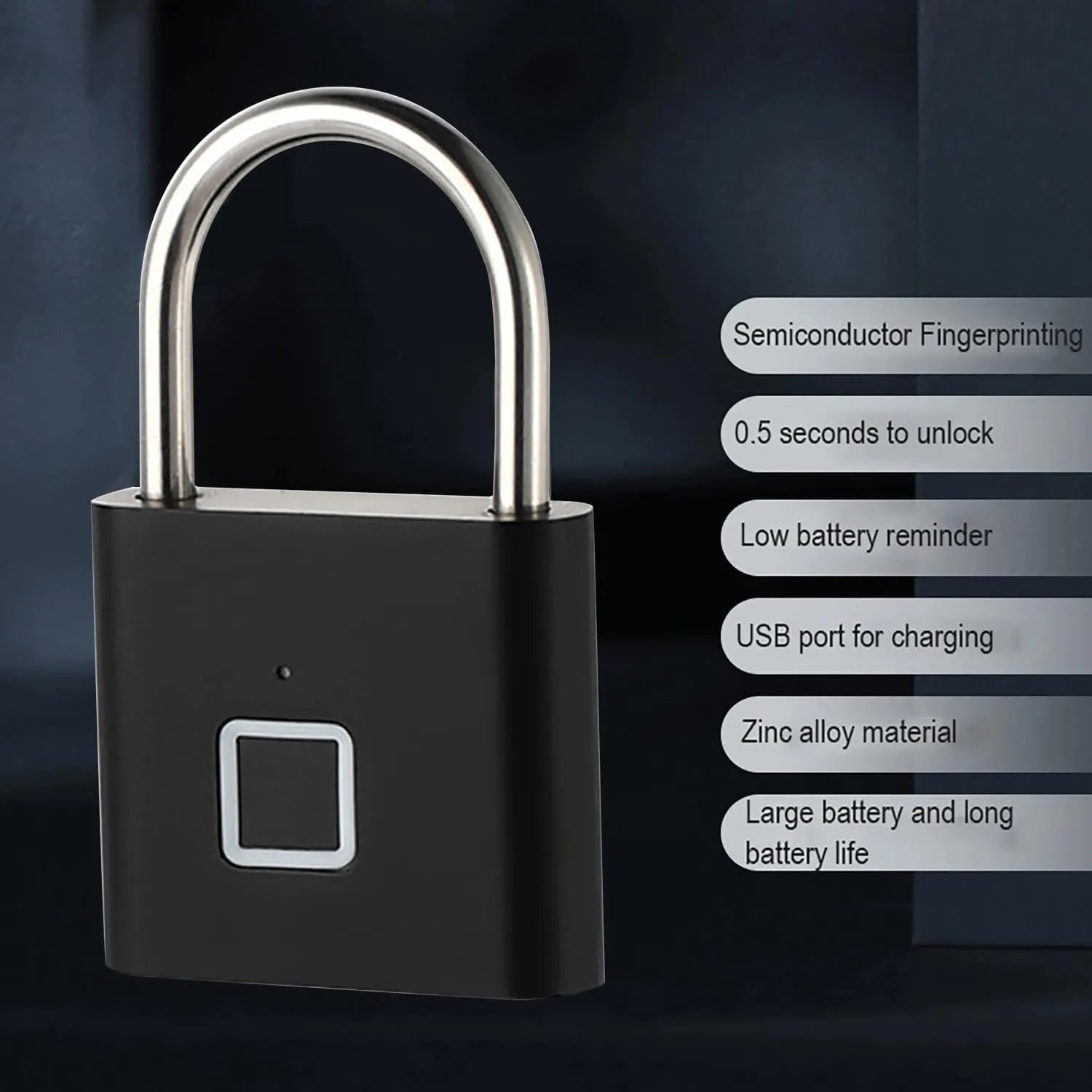 Smart Fingerprint Padlock – Biometric Keyless Lock, USB Rechargeable