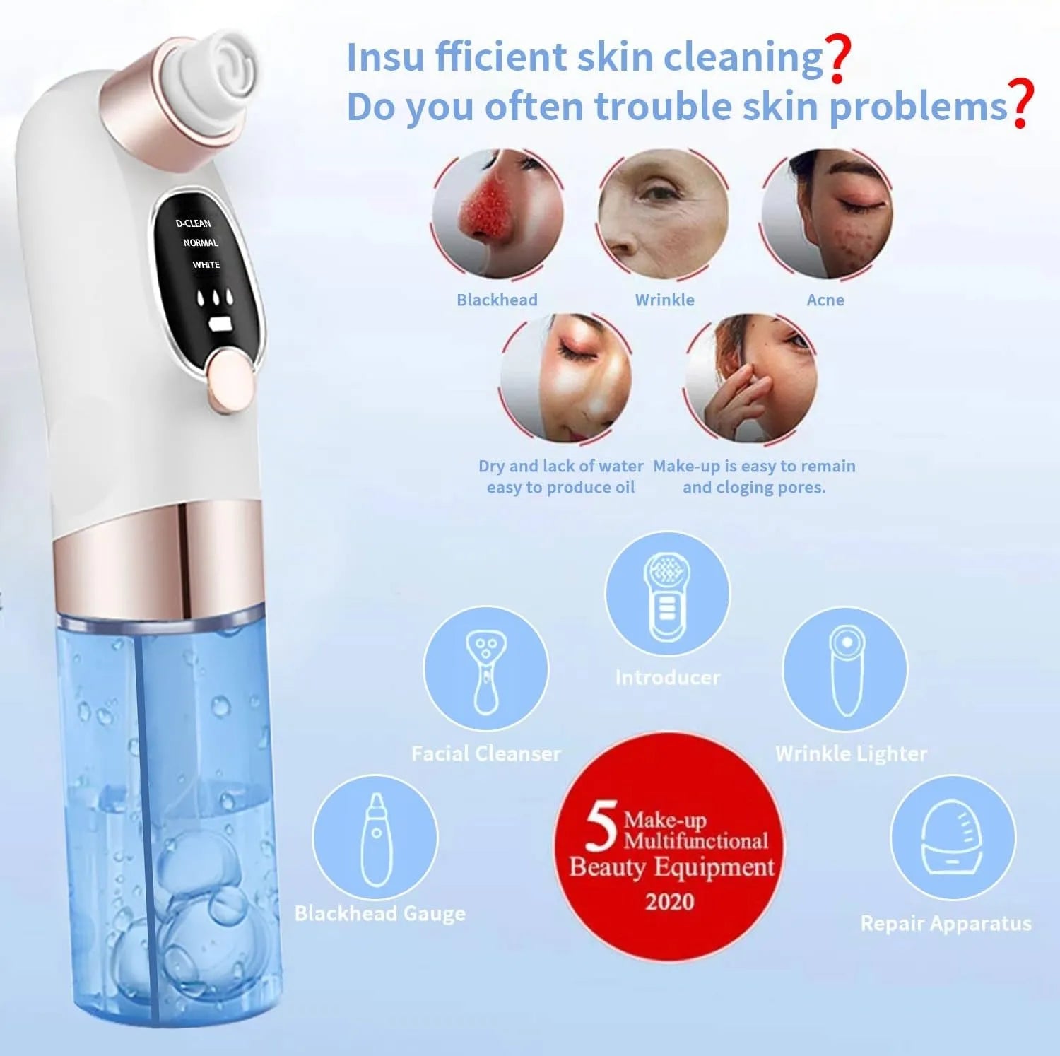 Electric Deep Cleansing Blackhead Remover with Vacuum Suction, 3 Levels & Dual Water Tank System