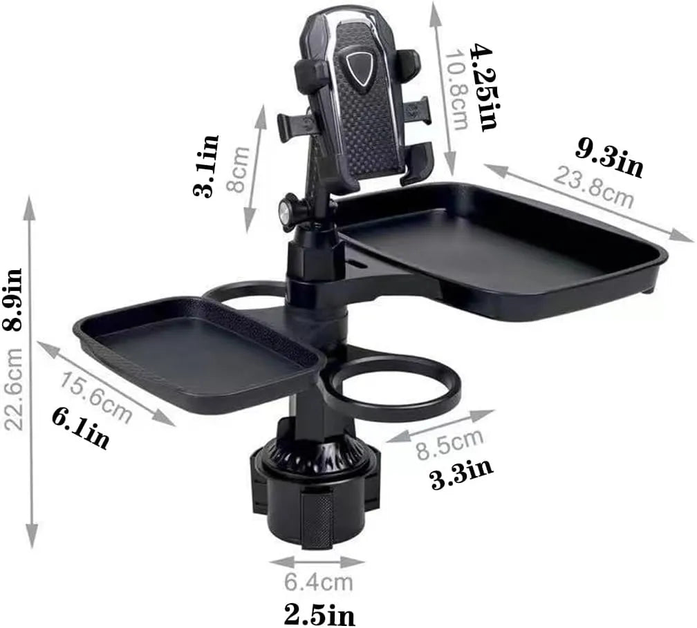 5-in-1 Adjustable Car Cup Holder – Phone & Snack Tray, Rotatable
