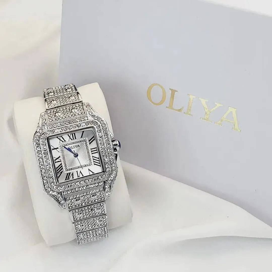 Oliya Iced Out Silver Hip Hop Watch – Custom Dial, Elegant Women’s Style
