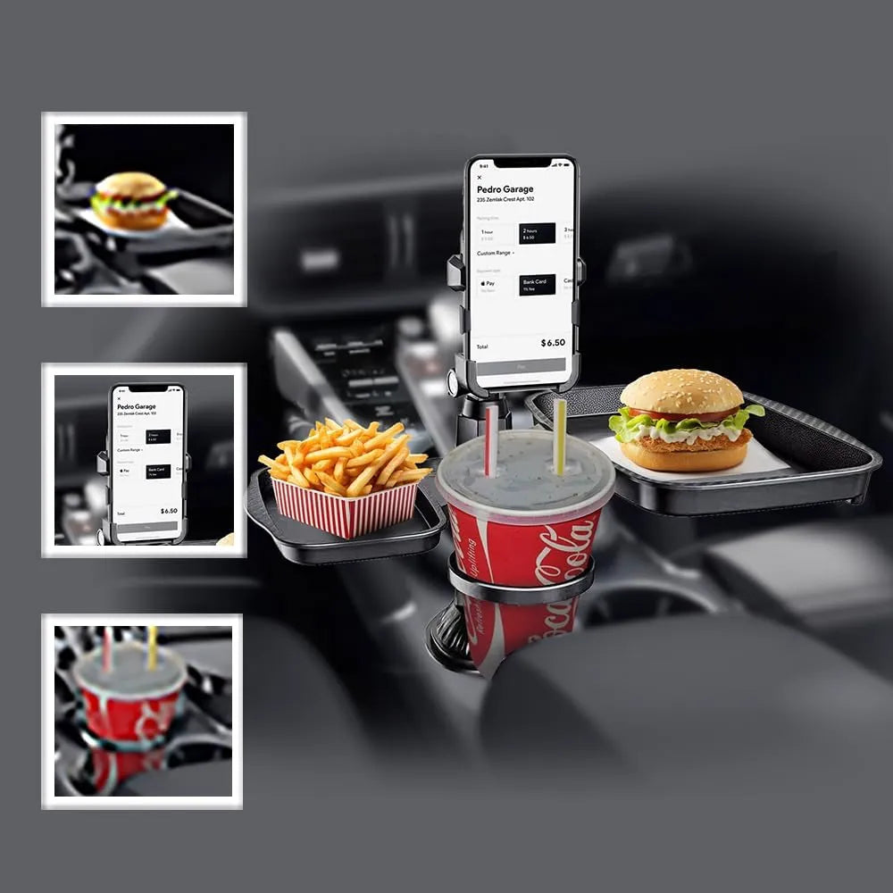 5-in-1 Adjustable Car Cup Holder – Phone & Snack Tray, Rotatable